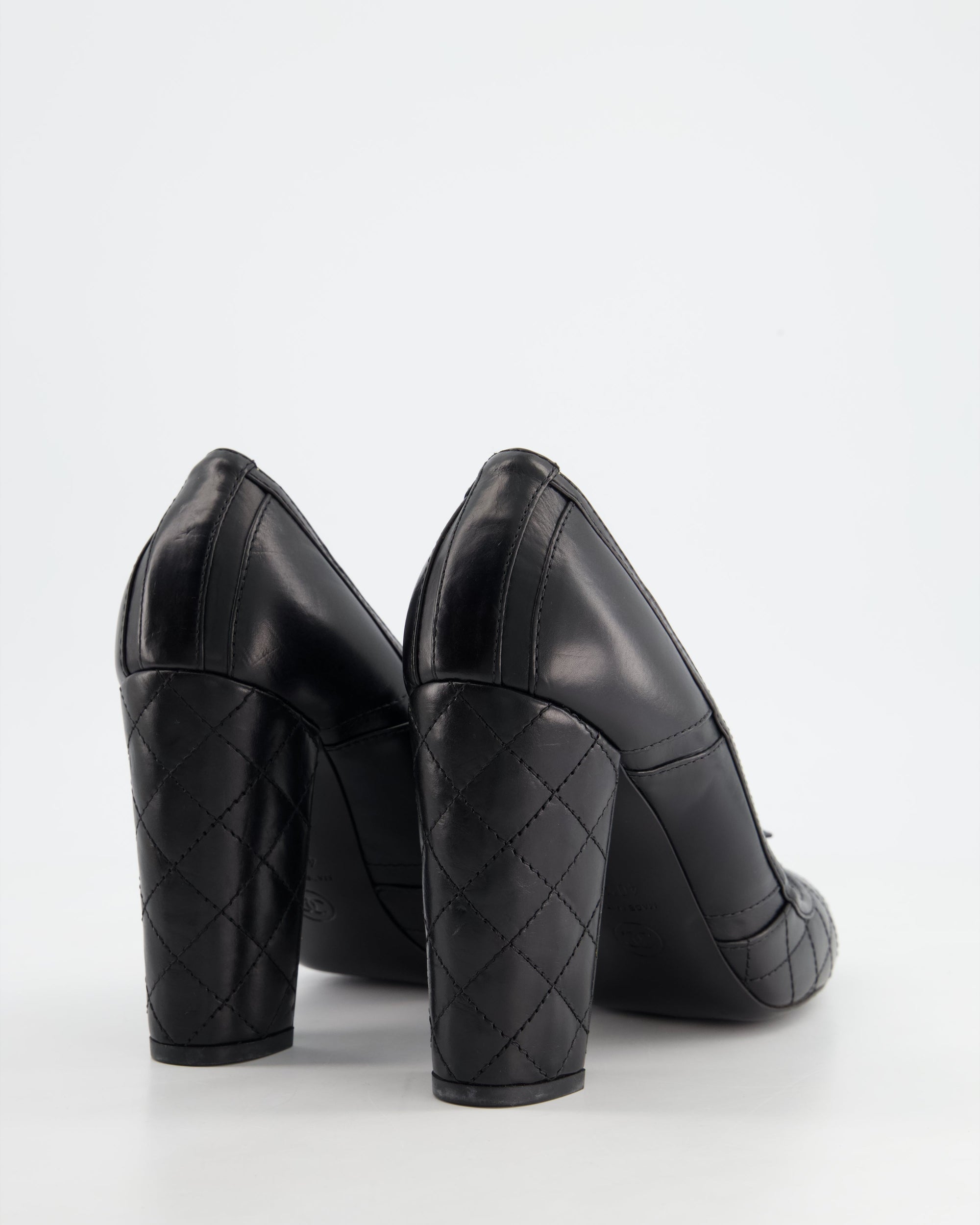 *FIRE PRICE* CH Black Round Toe Heels with Quilted Leather &amp; Zip Details Size EU 40.5