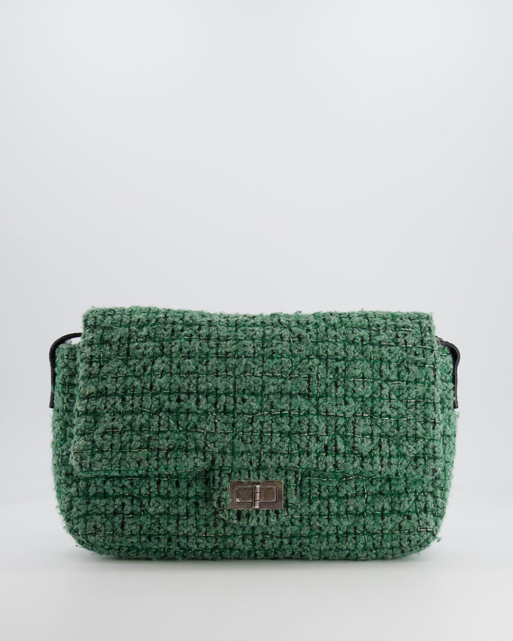 *FIRE PRICE* CH Green Tweed 2.55 Large Crossbody Bag with Ruthenium Hardware