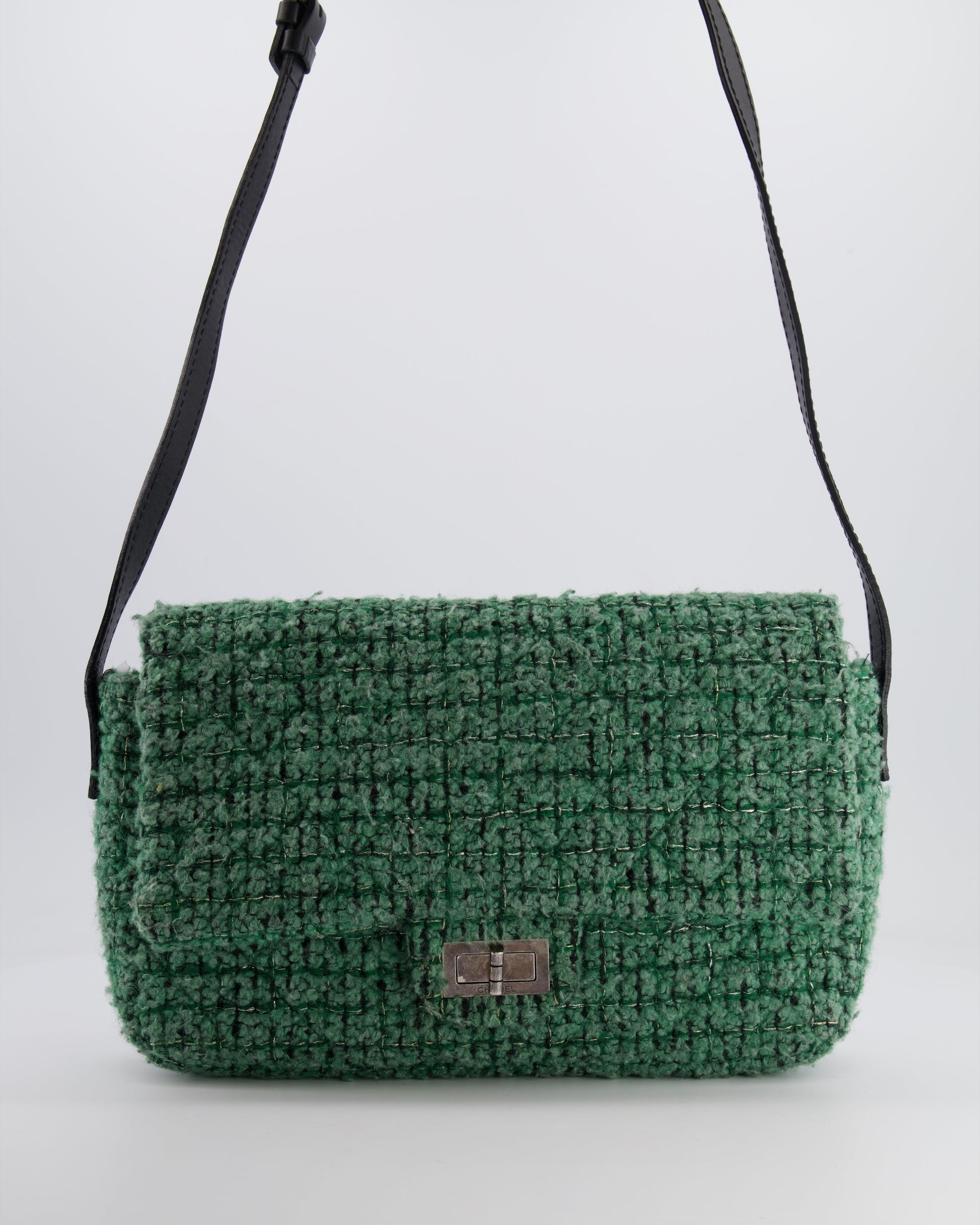*FIRE PRICE* CH Green Tweed 2.55 Large Crossbody Bag with Ruthenium Hardware