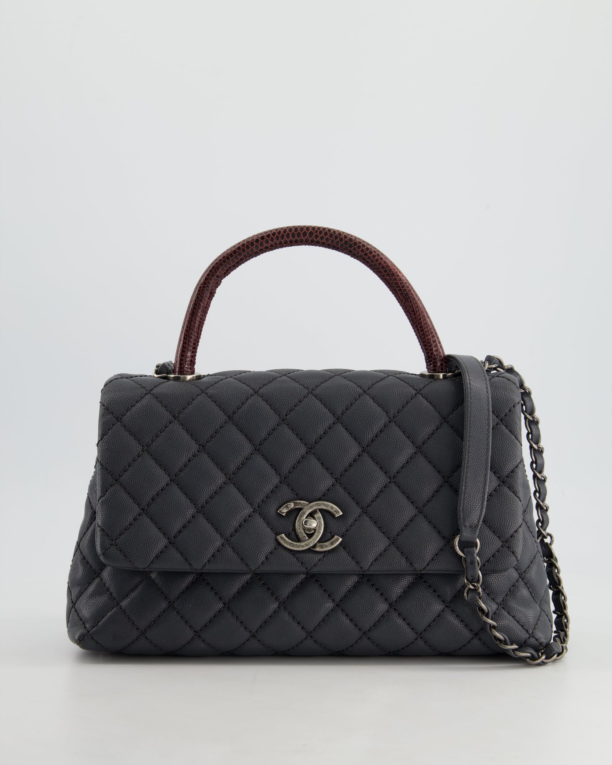 *RARE* CH Medium Coco Top Handle Bag Grey Caviar with Python Handle and Ruthenium Hardware