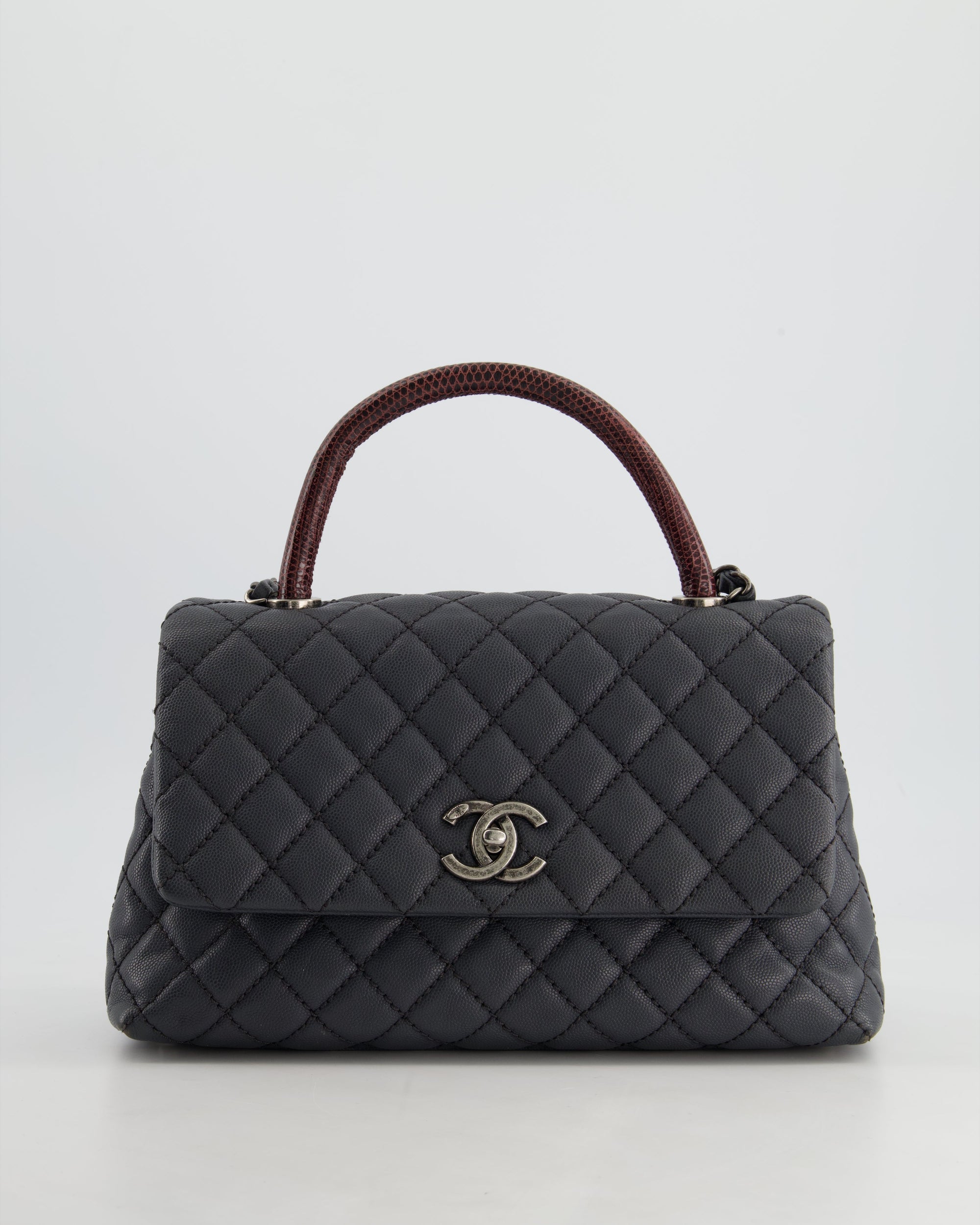 *RARE* CH Medium Coco Top Handle Bag Grey Caviar with Python Handle and Ruthenium Hardware