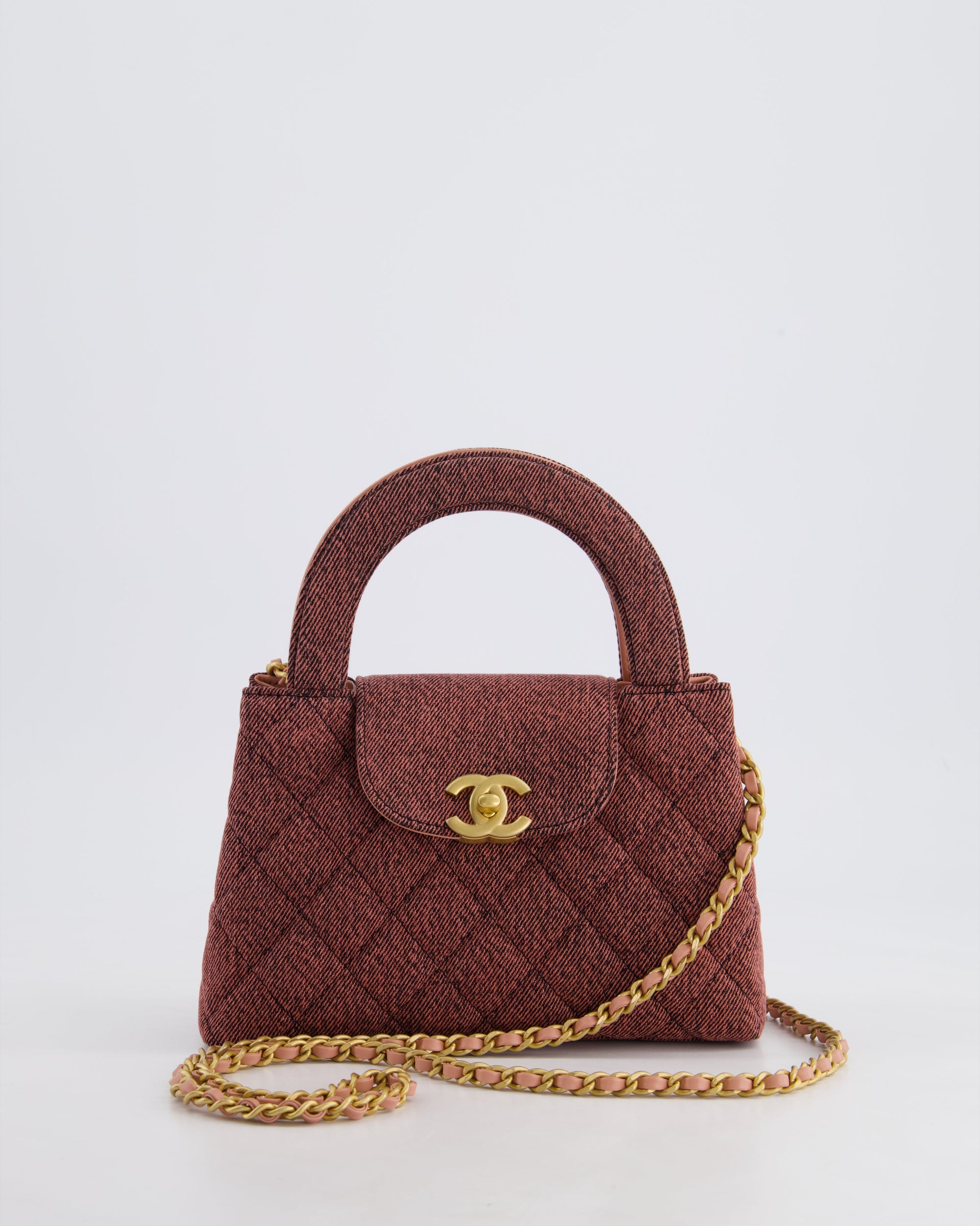 *HOT &amp; RARE* CH Dark Pink Small Mini Kelly Shopping Bag in Denim with Brushed Gold Hardware