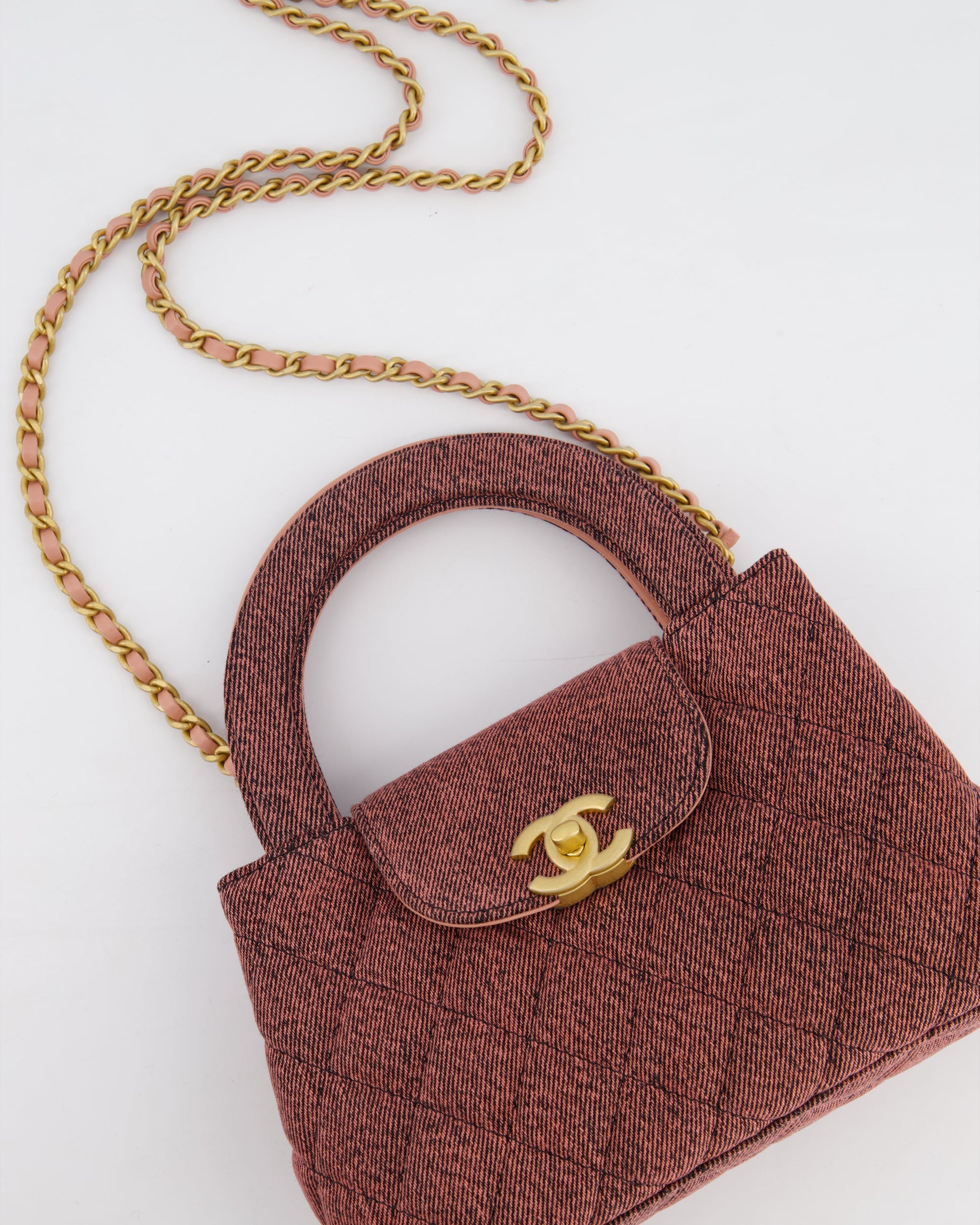 *HOT &amp; RARE* CH Dark Pink Small Mini Kelly Shopping Bag in Denim with Brushed Gold Hardware
