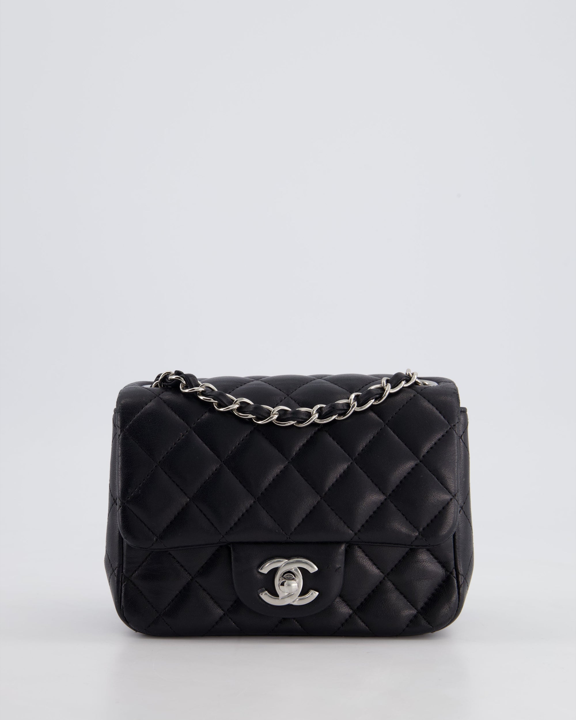 *HOT* CH Black Mini Square Flap Bag in Lambskin with Silver Hardware