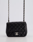 *HOT* CH Black Mini Square Flap Bag in Lambskin with Silver Hardware
