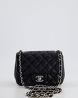 *HOT* CH Black Mini Square Flap Bag in Lambskin with Silver Hardware
