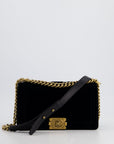 *HOT* CH Black Velvet Chevron Medium Boy Bag with CC Logo and Antique Gold Hardware