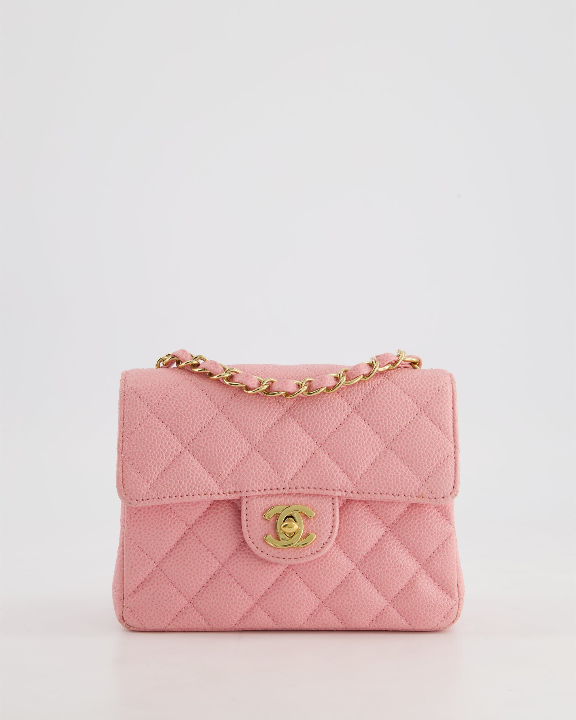 *RARE* CH Pink Mini Square Flap Bag in Caviar Leather with 24K Gold Plated Hardware