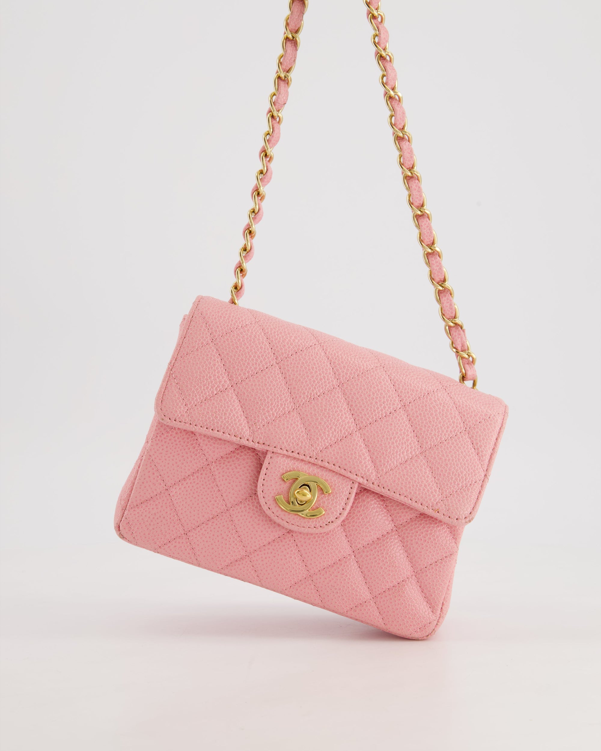 *RARE* CH Pink Mini Square Flap Bag in Caviar Leather with 24K Gold Plated Hardware