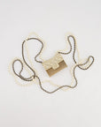 *RARE* CH 21S Champagne Gold Bag Charm Necklace with White Pearls & Black Leather Chain Detail