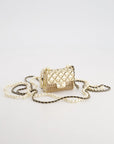 *RARE* CH 21S Champagne Gold Bag Charm Necklace with White Pearls & Black Leather Chain Detail
