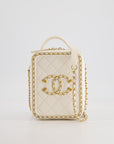 *HOT* CH White Calfskin Vertical Vanity Case with Gold Chain Trim Detail and Gold Hardware