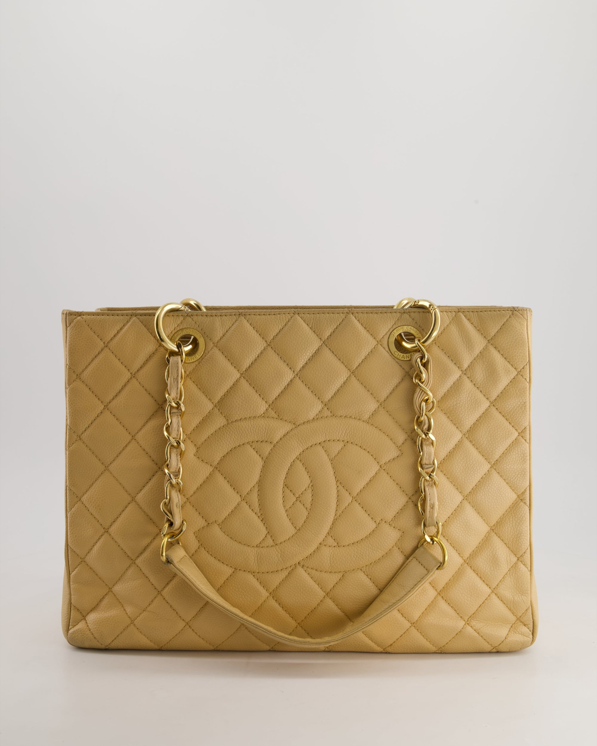 *AMAZING SHAPE* CH Beige Caviar GST Grand Shopper Tote Bag with Gold Hardware