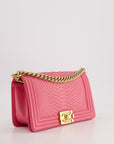 *HOT* CH Pink Python Medium Boy Bag with Wallet Clip Chain in Calfskin Leather with Antique Gold Hardware