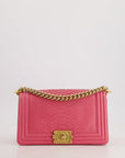 *HOT* CH Pink Python Medium Boy Bag with Wallet Clip Chain in Calfskin Leather with Antique Gold Hardware