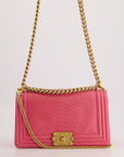*HOT* CH Pink Python Medium Boy Bag with Wallet Clip Chain in Calfskin Leather with Antique Gold Hardware