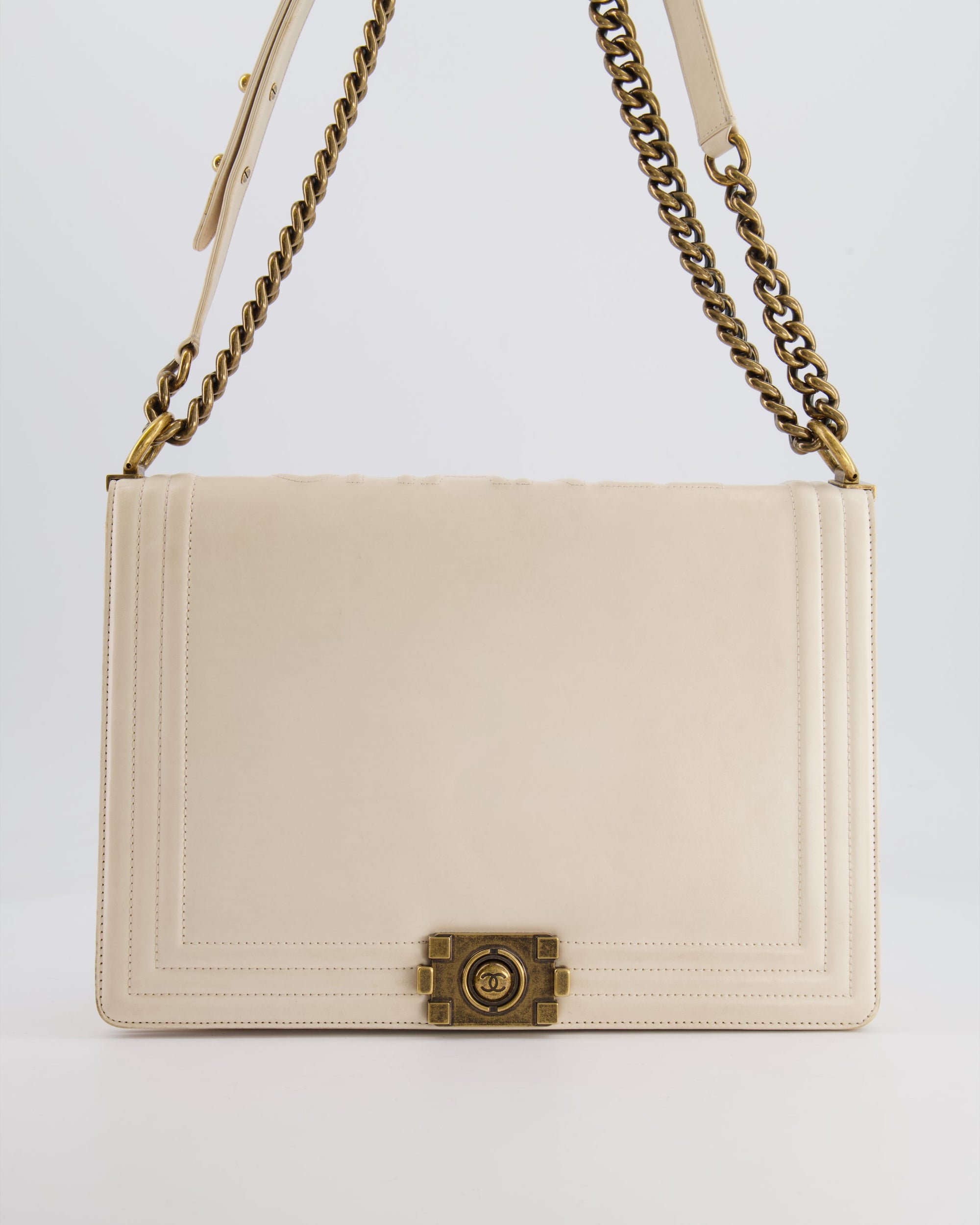 *FIRE PRICE* CH Ivory Large Boy Bag in Lambskin Leather with Antique Gold Hardware