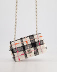 *HOT* CH White Tweed Mini Rectangular Single Flap Bag with Black & White Details and Silver Hardware