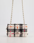 *HOT* CH White Tweed Mini Rectangular Single Flap Bag with Black & White Details and Silver Hardware