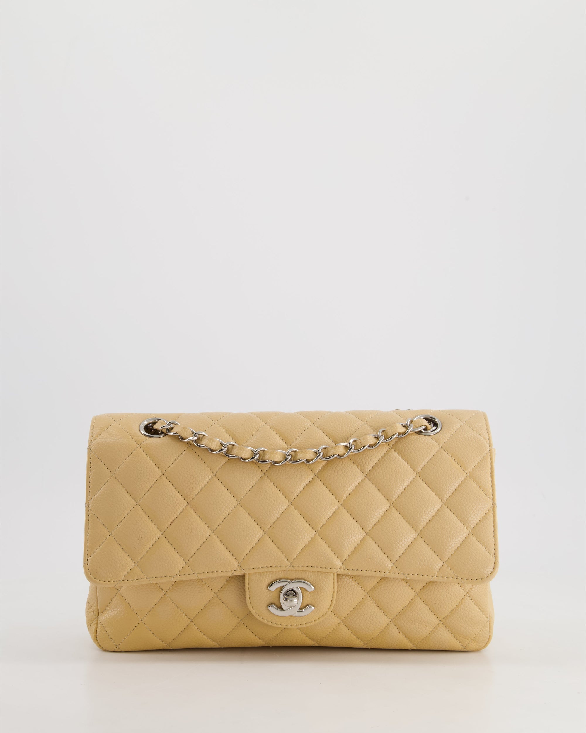 *FIRE PRICE* CH Beige Medium Classic Double Flap in Caviar Leather with Silver Hardware