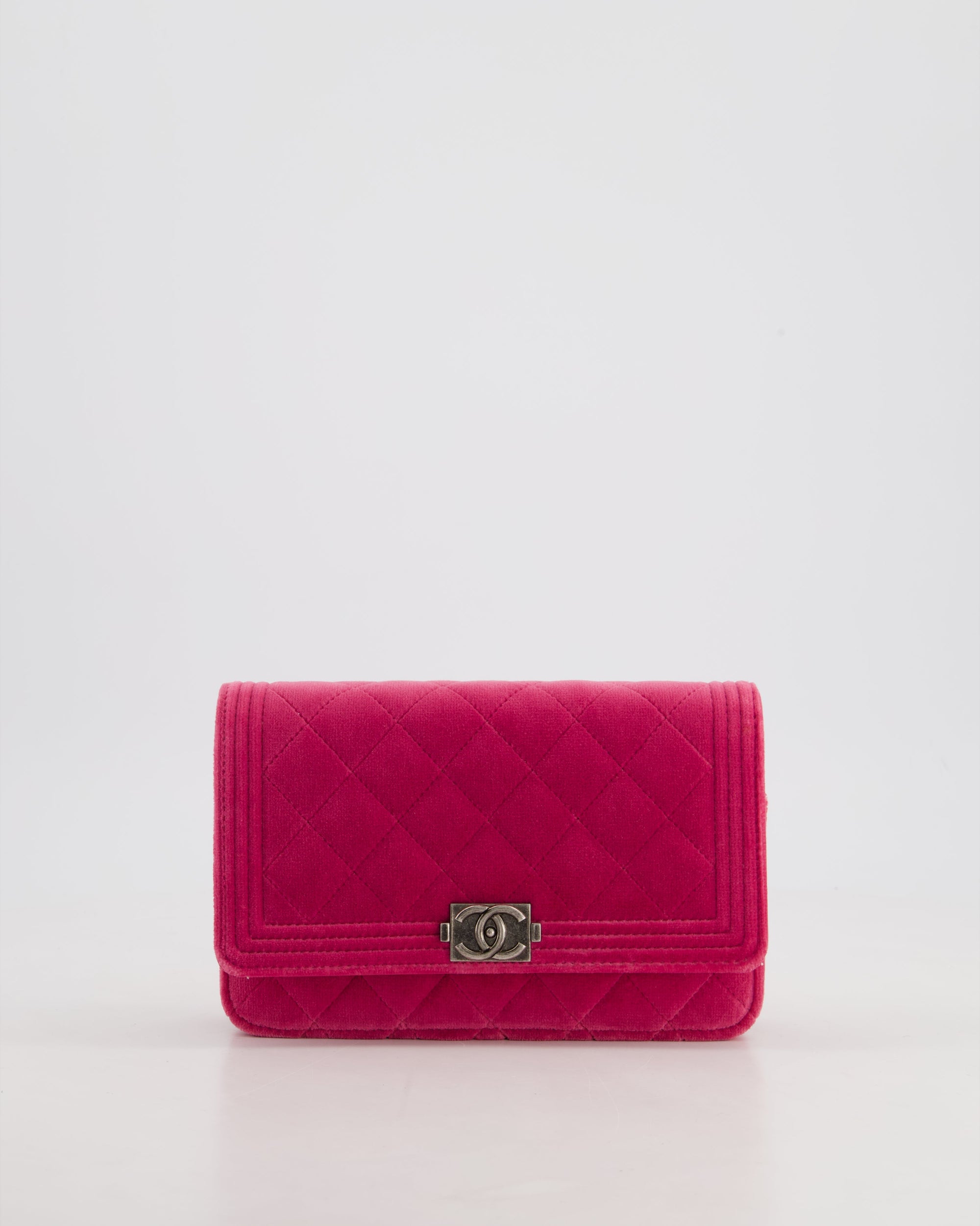 *FIRE PRICE* CH Pink Boy Wallet on Chain in Velvet with Silver Hardware