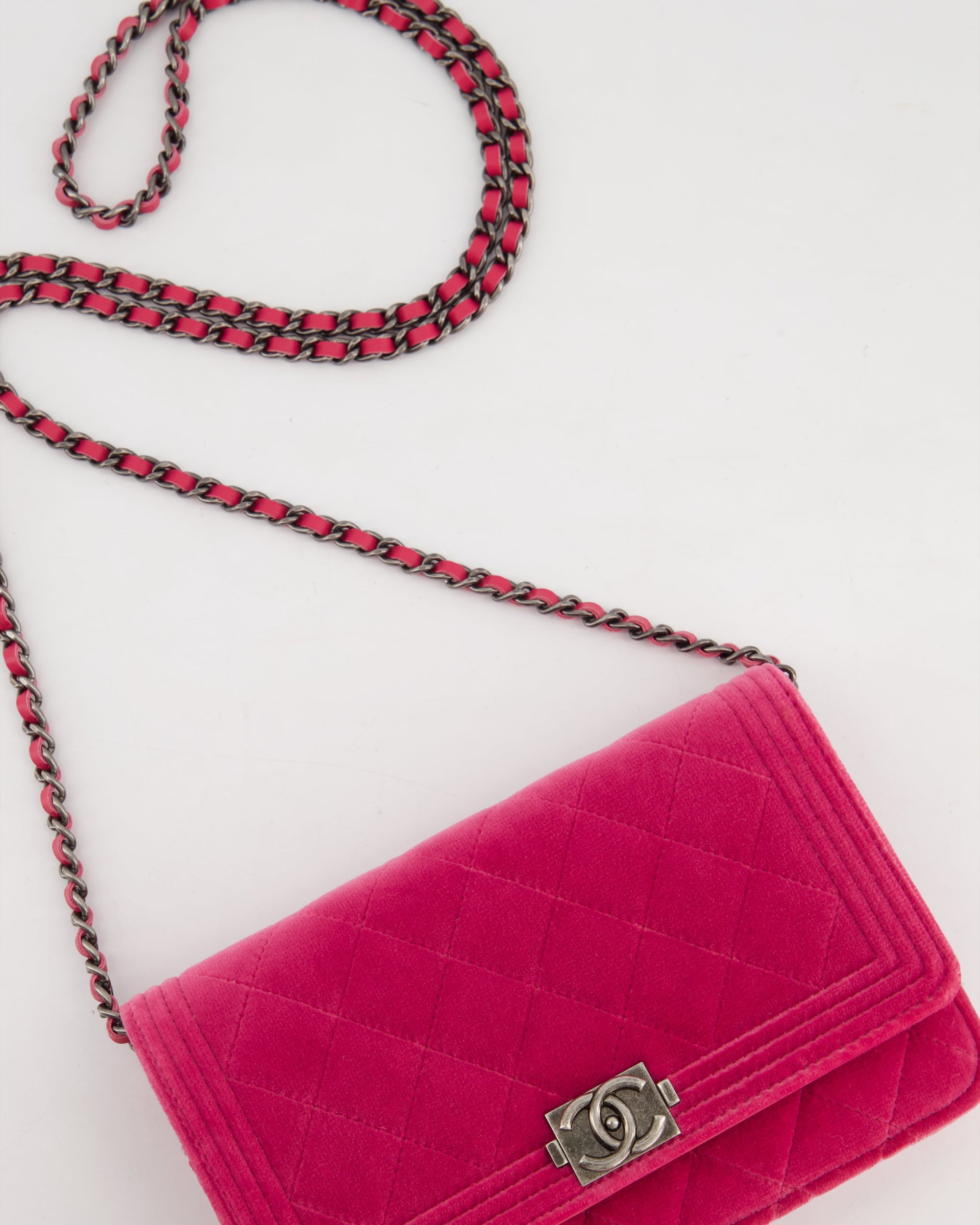 *FIRE PRICE* CH Pink Boy Wallet on Chain in Velvet with Silver Hardware