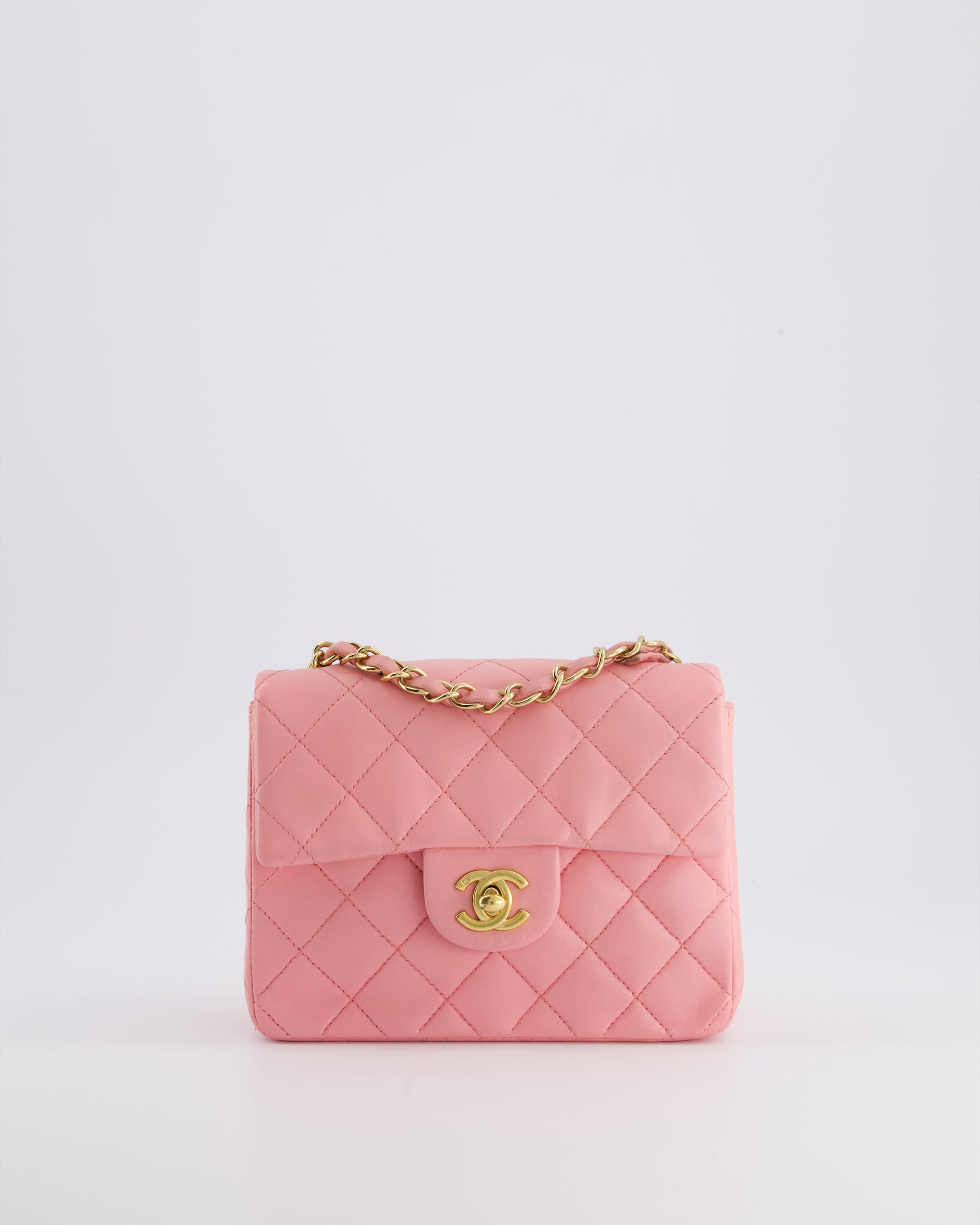 *RARE* CH Vintage Bubblegum Pink Mini Square Flap Bag in Lambskin Leather with 24K Gold Hardware