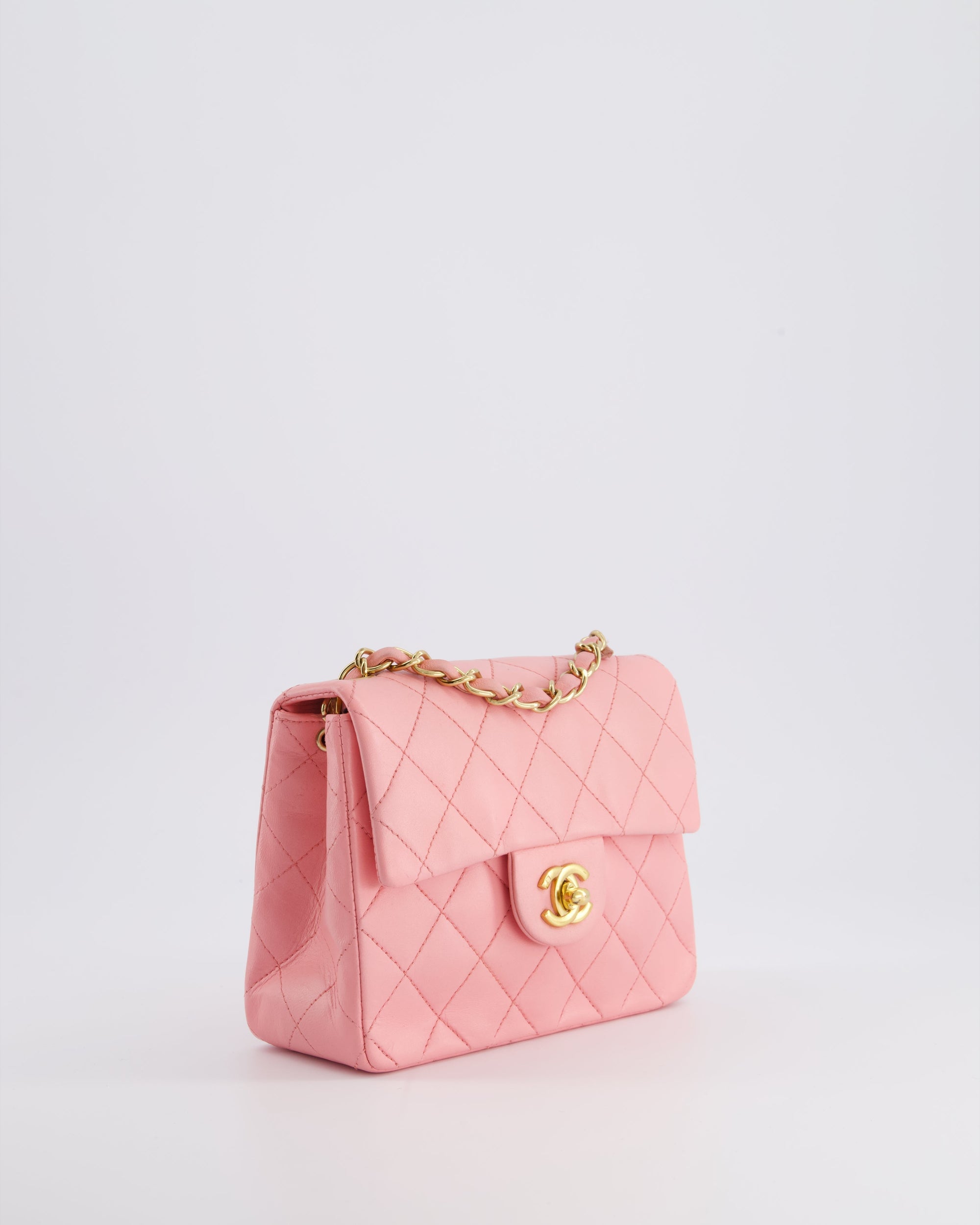 *RARE* CH Vintage Bubblegum Pink Mini Square Flap Bag in Lambskin Leather with 24K Gold Hardware