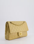 *FIRE PRICE* CH Vintage Chai Beige Classic Medium Stitched Edge Double Flap Bag in Lambskin Leather with 24K Gold Hardware
