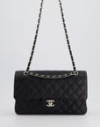 *HOT* CH Medium Black Classic Double Flap Bag in Caviar Leather with Silver Hardware