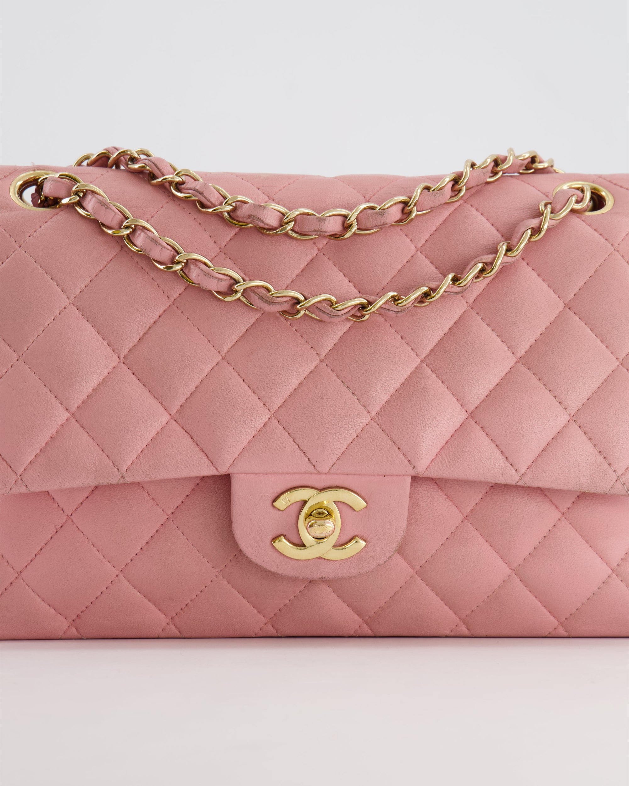 *FIRE PRICE* CH Bubblegum Pink Vintage Classic Medium Double Flap Bag in Lambskin Leather with 24K Gold Hardware