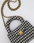 *HOT* CH Small Kelly Shopping Bag in Black & White Wool Houndstooth with Brushed Antique Gold Hardware