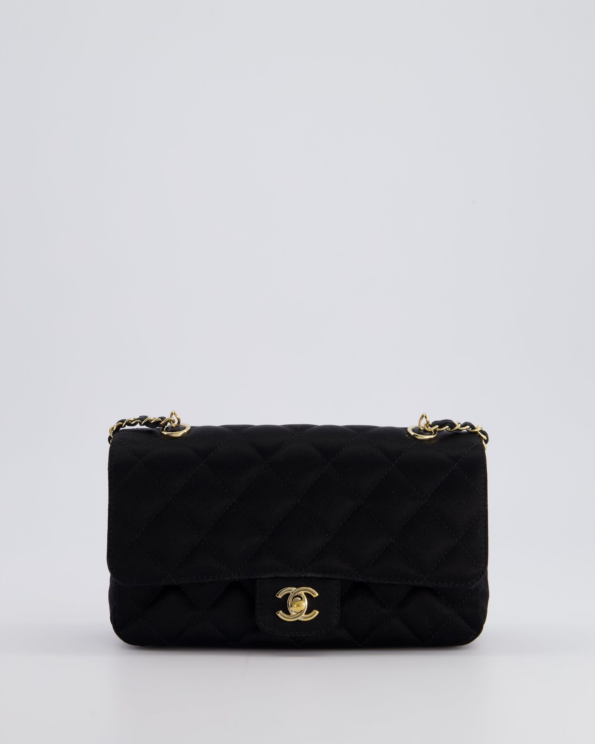 *HOT* CH Satin Black Single Mini Flap Bag with Champagne Gold Hardware