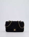 *HOT* CH Satin Black Single Mini Flap Bag with Champagne Gold Hardware