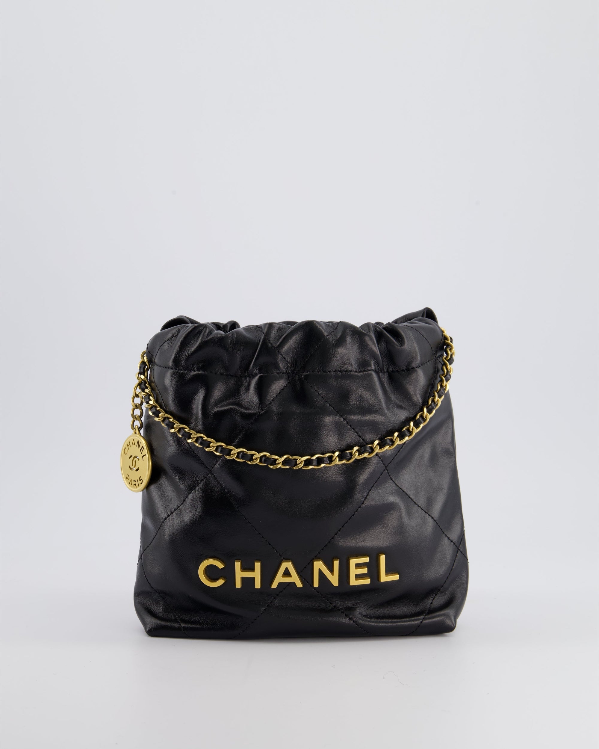 *RARE* CH Mini 22 Bag in Black Shiny Calfskin with Gold Hardware