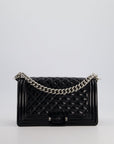 *FIRE PRICE* CH Black Patent Medium Boy Bag with Black and Silver Hardware