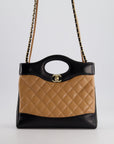 *HOT* CH Small 31 Bag with Chain in Black and Light Brown Shiny Calfskin Leather with Champagne Gold Hardware
