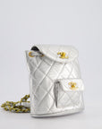 *RARE* CH Metallic Silver Vintage Mini Duma Backpack Bag in Lambskin Leather with 24K Gold Hardware