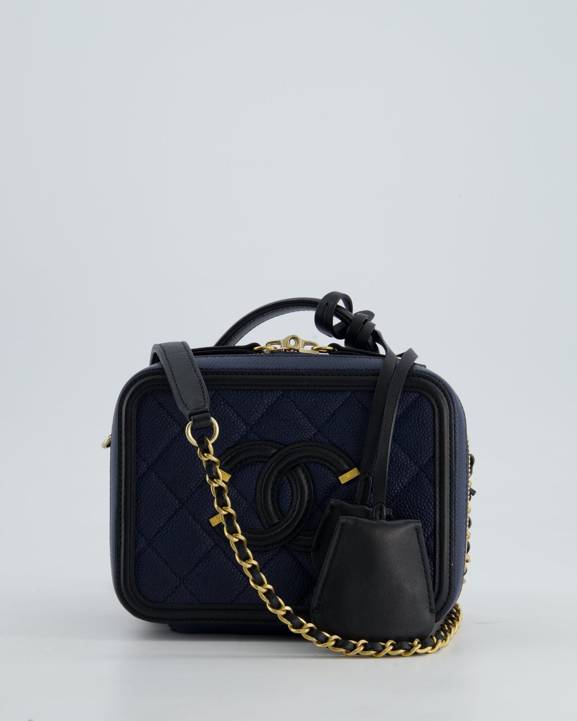 *HOT* CH Navy &amp; Black Small Vanity Case Bag in Caviar Leather with Brushed Gold Hardware