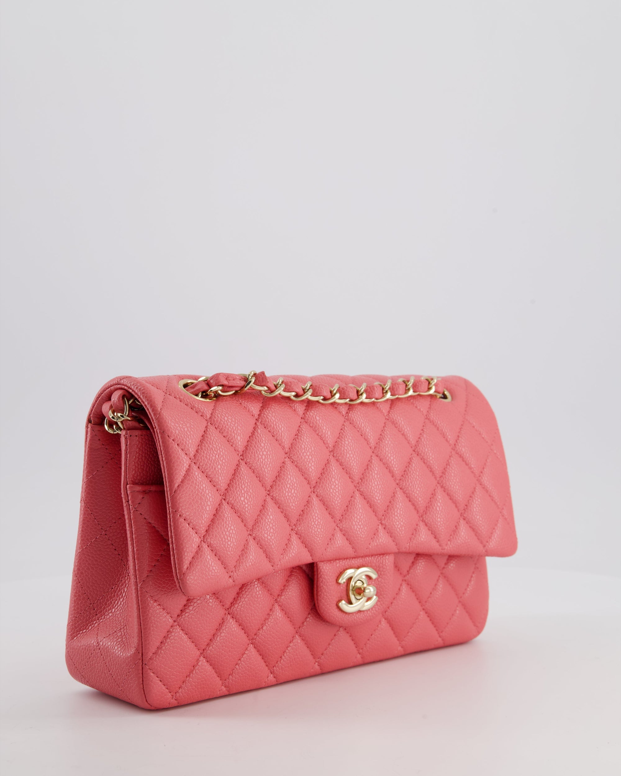 *HOT* CH Coral Pink Classic Medium Double Flap Bag in Caviar Leather with Champagne Gold Hardware