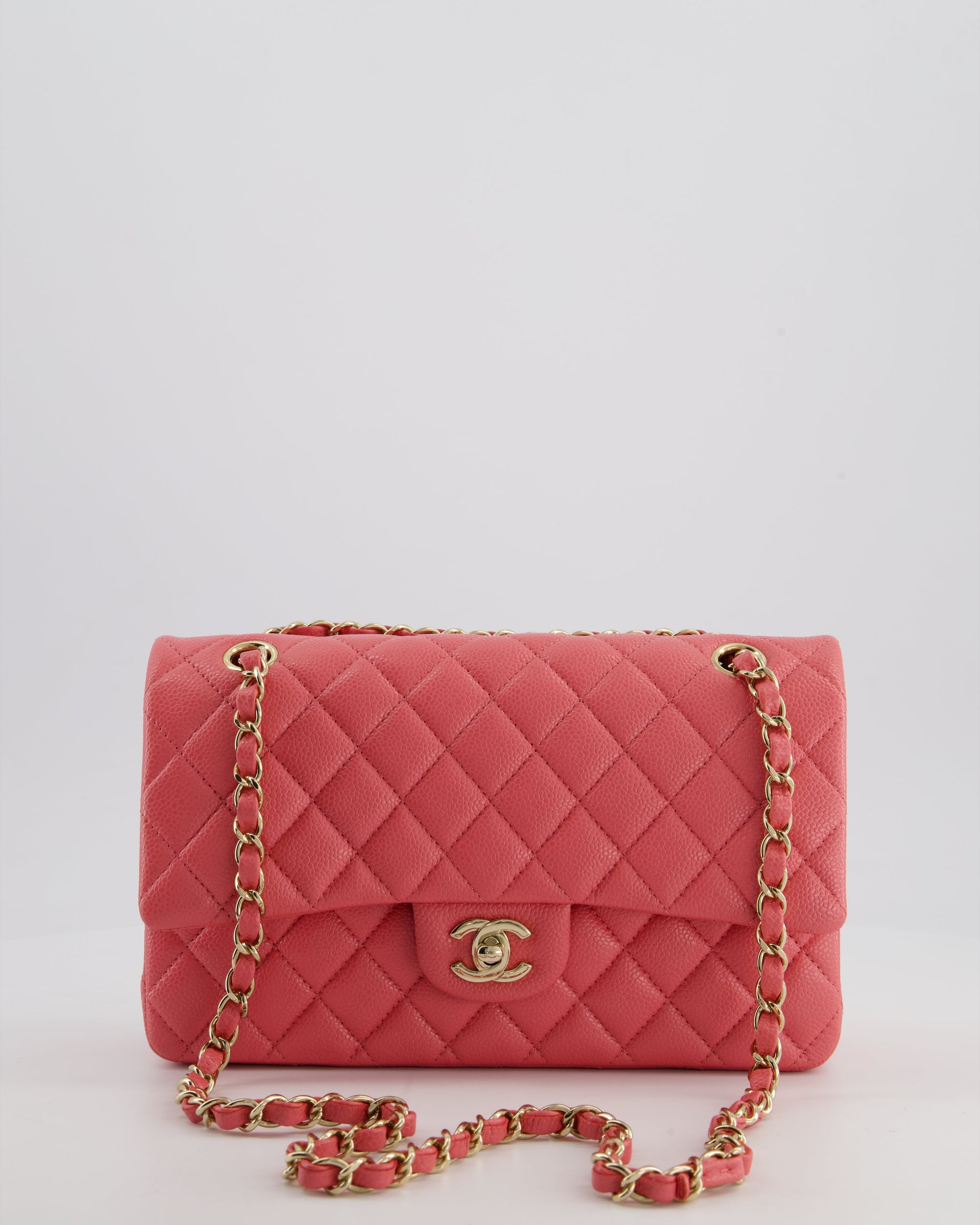 *HOT* CH Coral Pink Classic Medium Double Flap Bag in Caviar Leather with Champagne Gold Hardware
