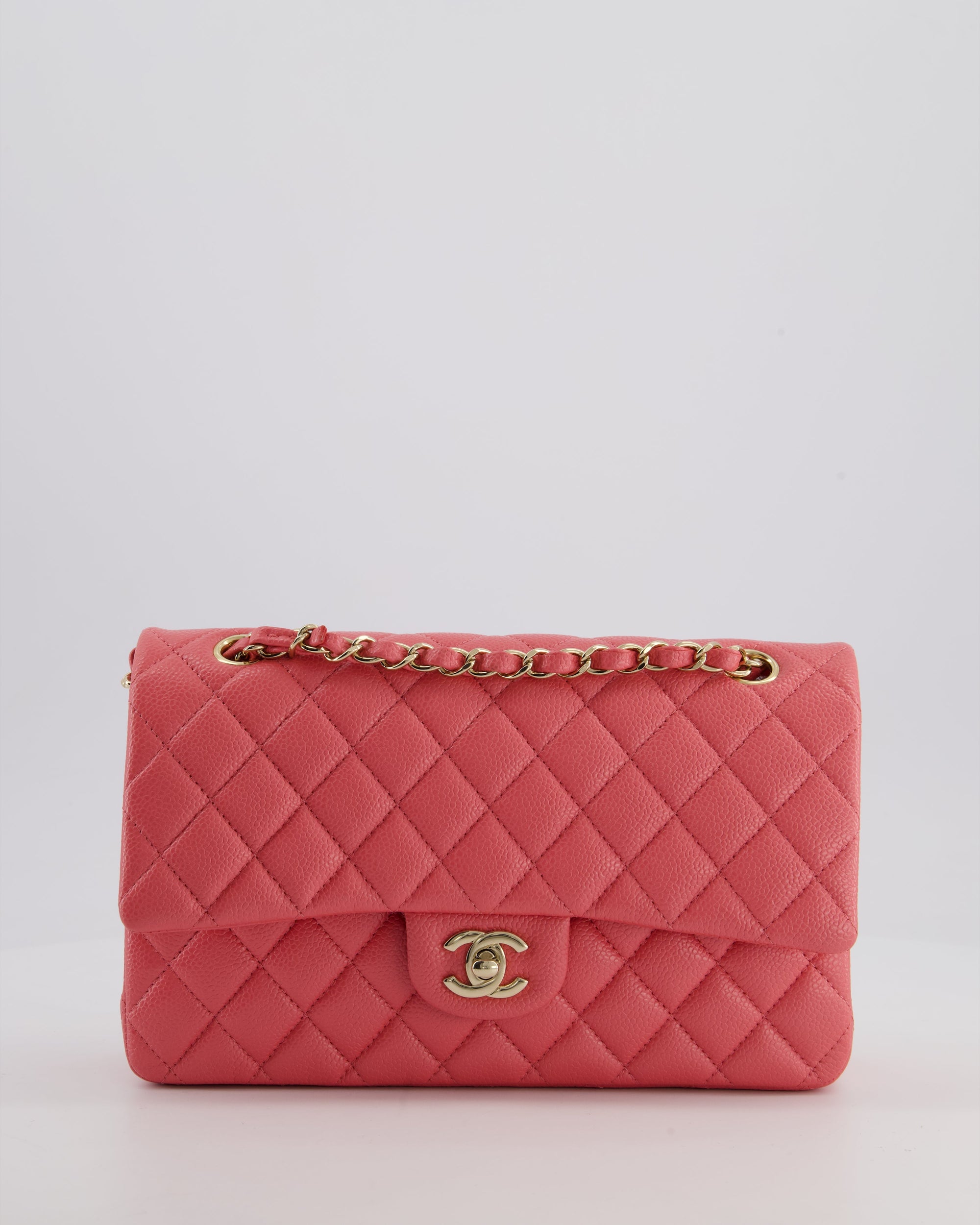 *HOT* CH Coral Pink Classic Medium Double Flap Bag in Caviar Leather with Champagne Gold Hardware