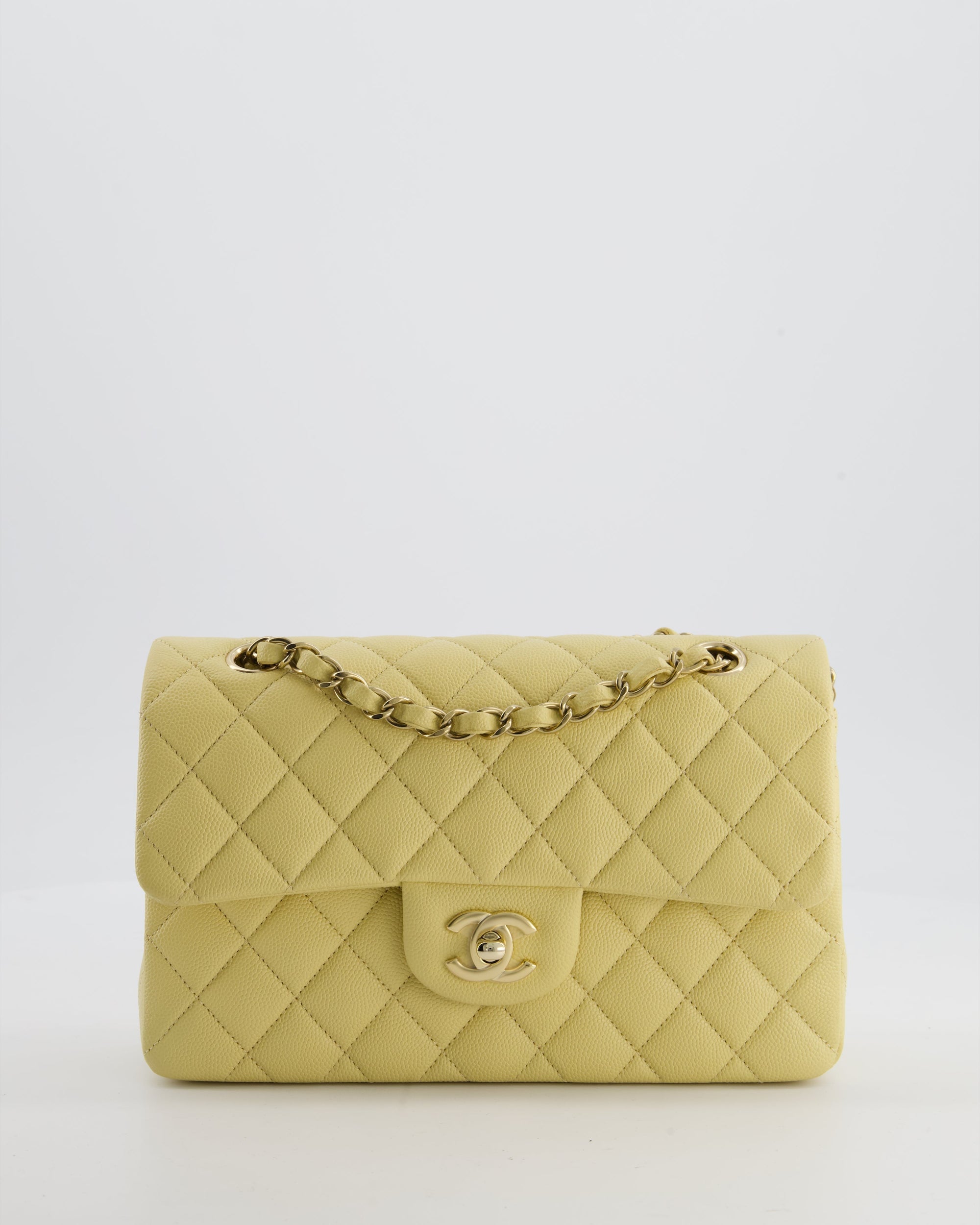 *RARE COLOUR* CH Small Classic Double Flap Bag in Butter Yellow Caviar Leather with Champagne Gold Hardware