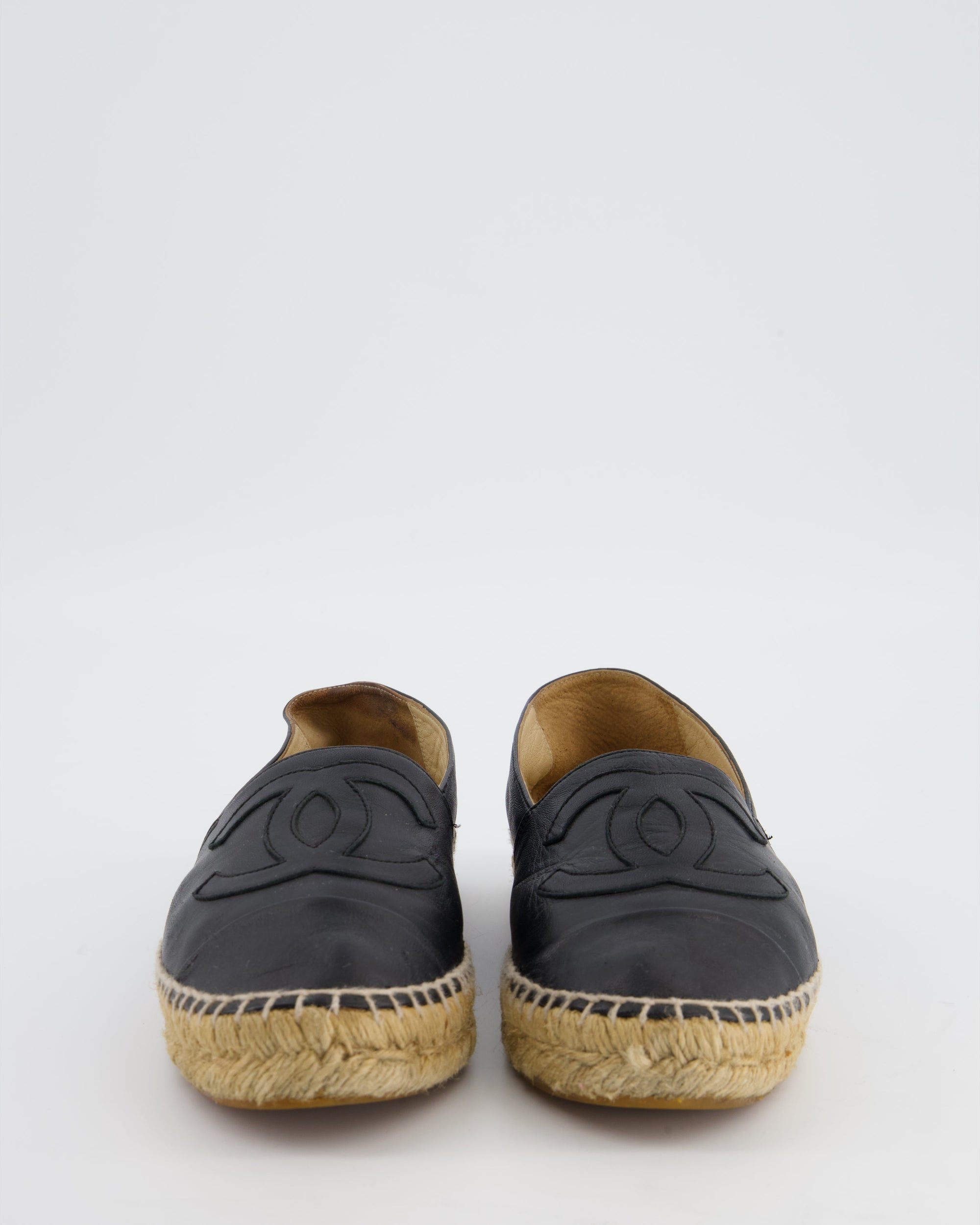 *FIRE PRICE* CH Black Leather Espadrilles CC Logo Size EU 37