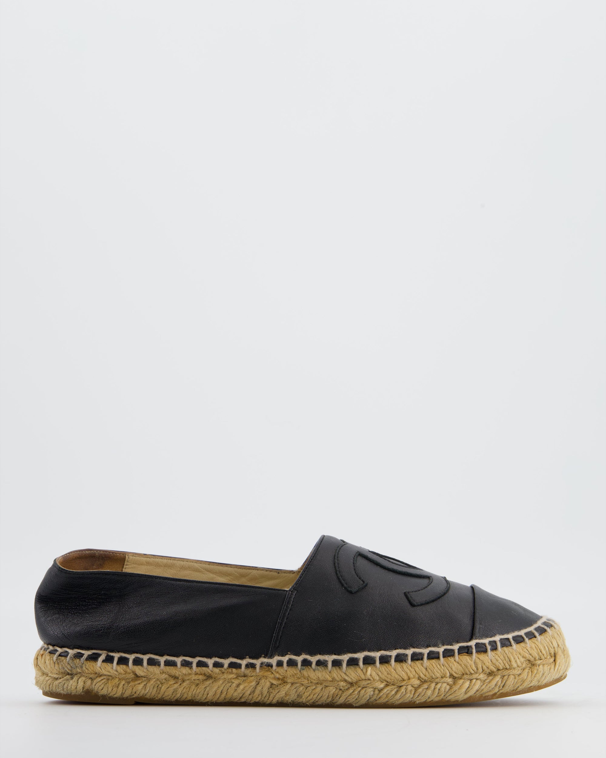 *FIRE PRICE* CH Black Leather Espadrilles CC Logo Size EU 37