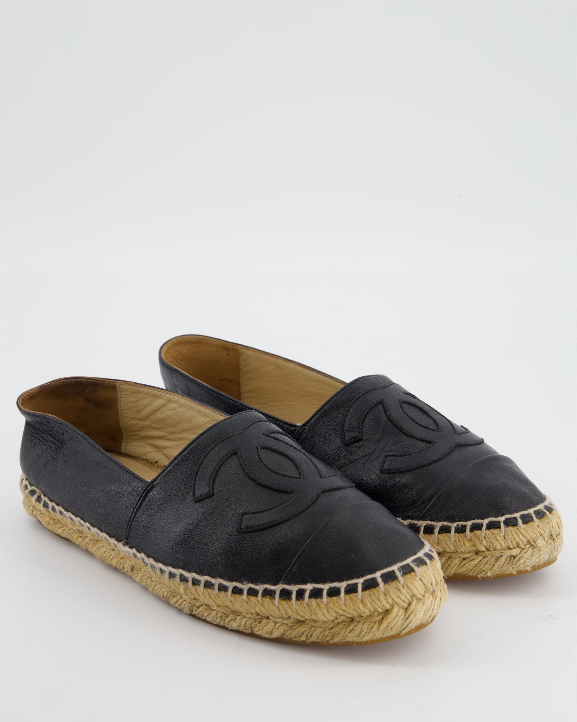 *FIRE PRICE* CH Black Leather Espadrilles CC Logo Size EU 37