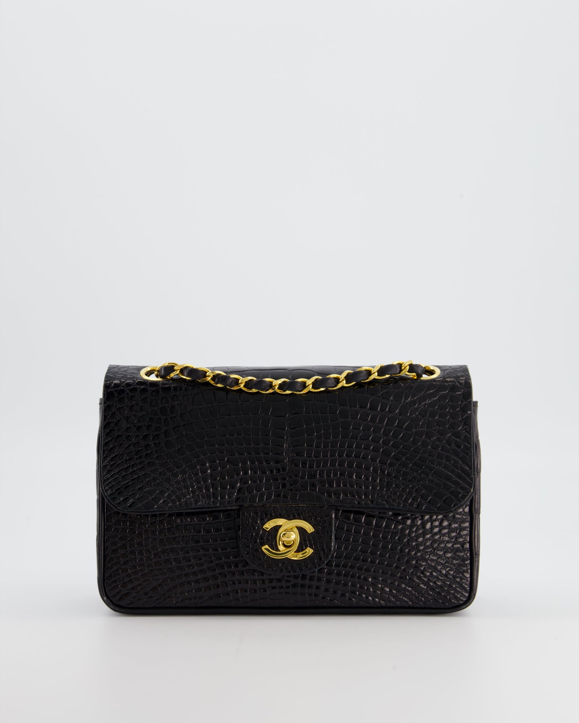 *RARE* CH Black Classic Flap Bag in Shiny Crocodile Leather with Gold Hardware