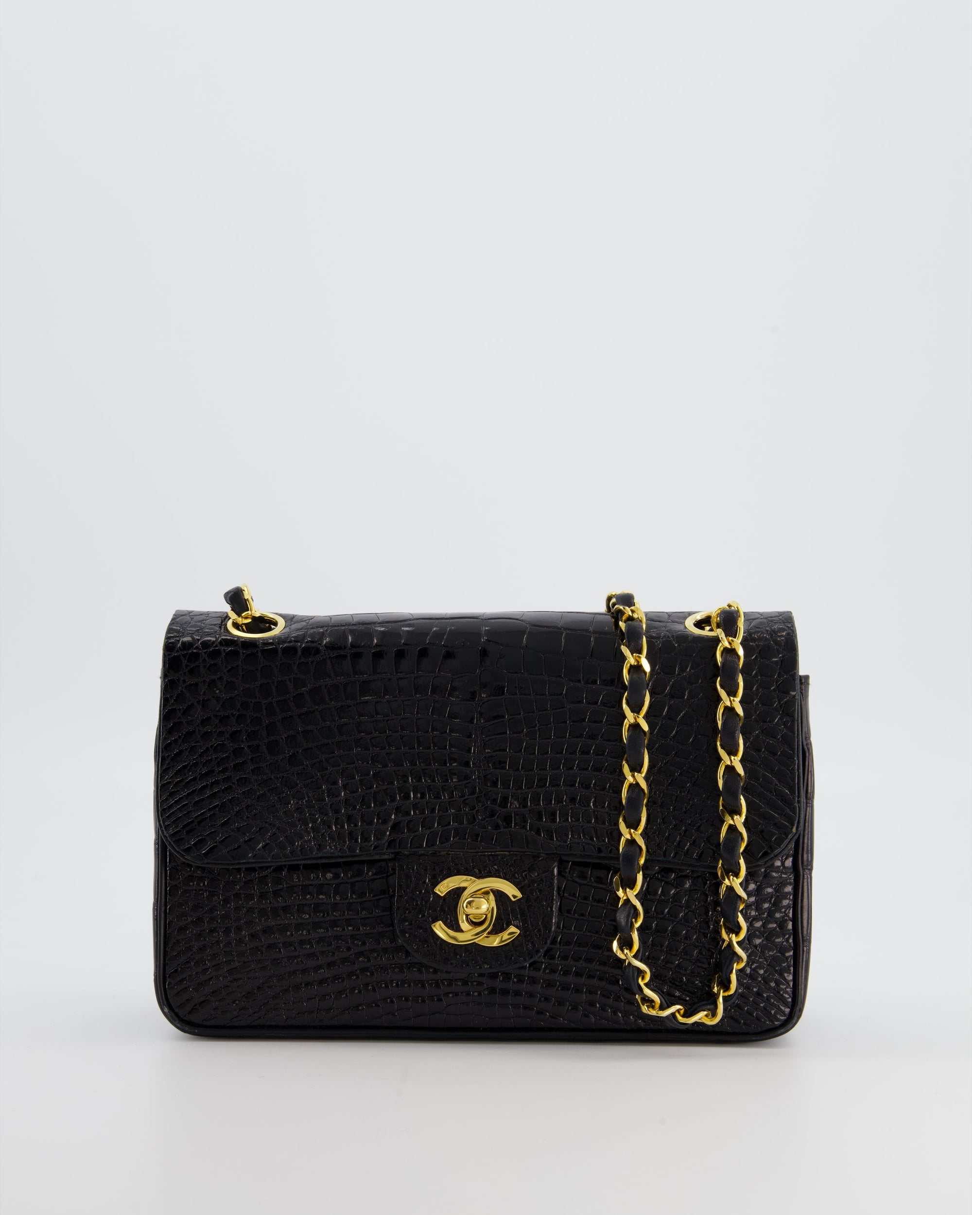 *RARE* CH Black Classic Flap Bag in Shiny Crocodile Leather with Gold Hardware