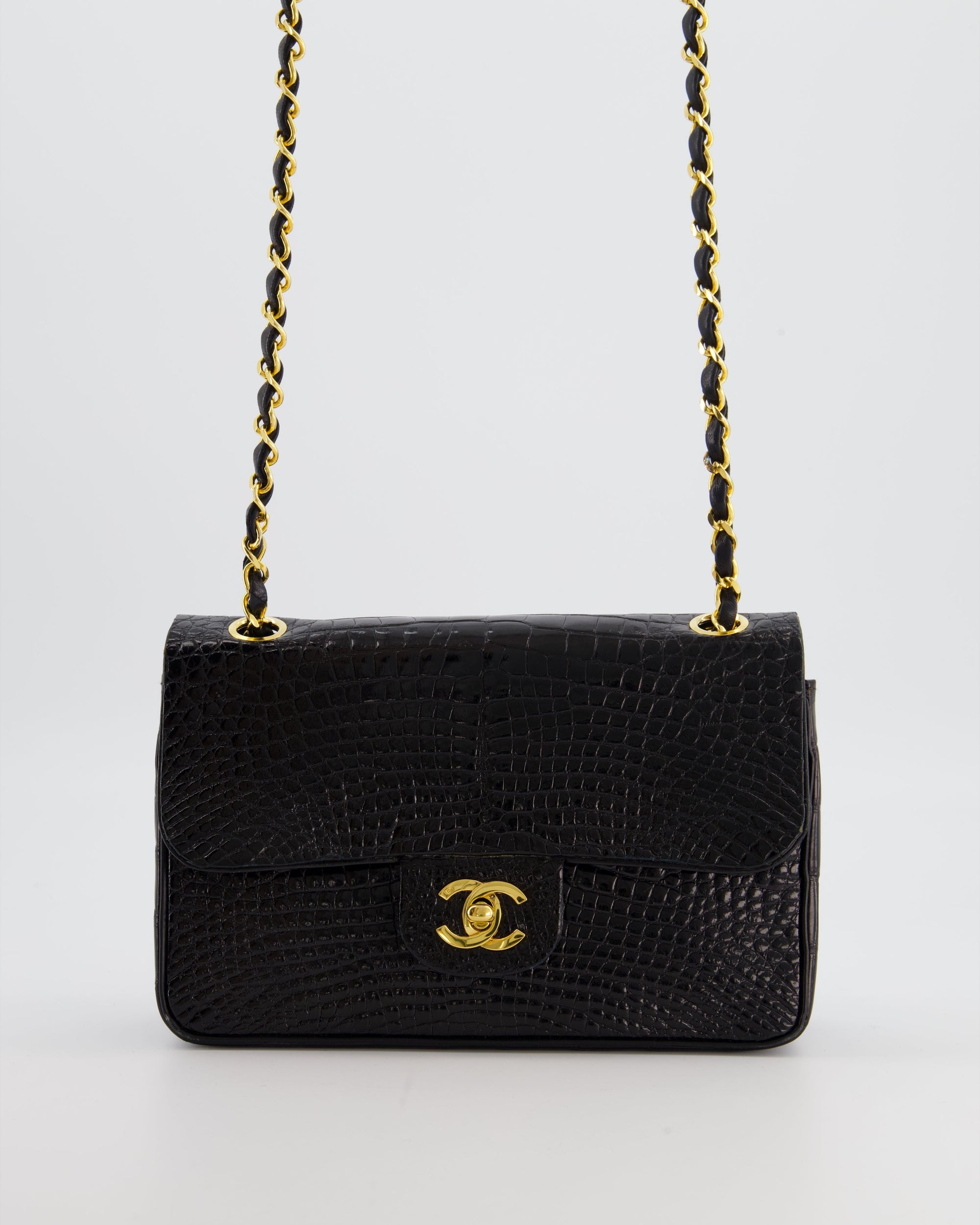 *RARE* CH Black Classic Flap Bag in Shiny Crocodile Leather with Gold Hardware