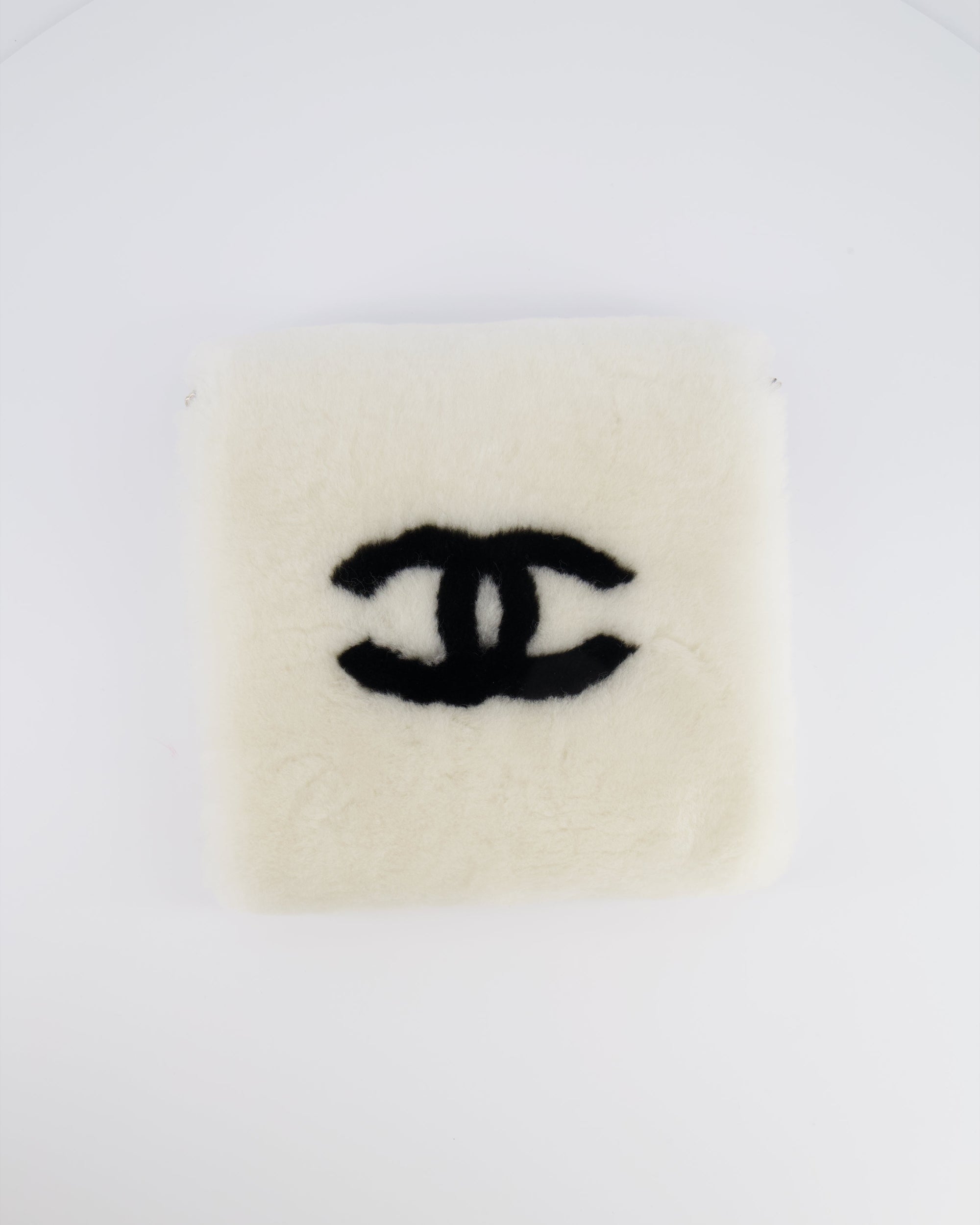 *HOT* CH Coco Neige 25/26 Ecru and Black Shearling Lambskin Muff Bag with Black CC Logo and Champagne Gold Chain Detail